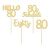 Gyufise 24Pcs 80th Birthday Cupcake Toppers Gold Glitter Hello 80 Cake Topper Eighty 80 & Fabulous Cupcake Picks 80th Birthday Cake Decorations Supplies view 3