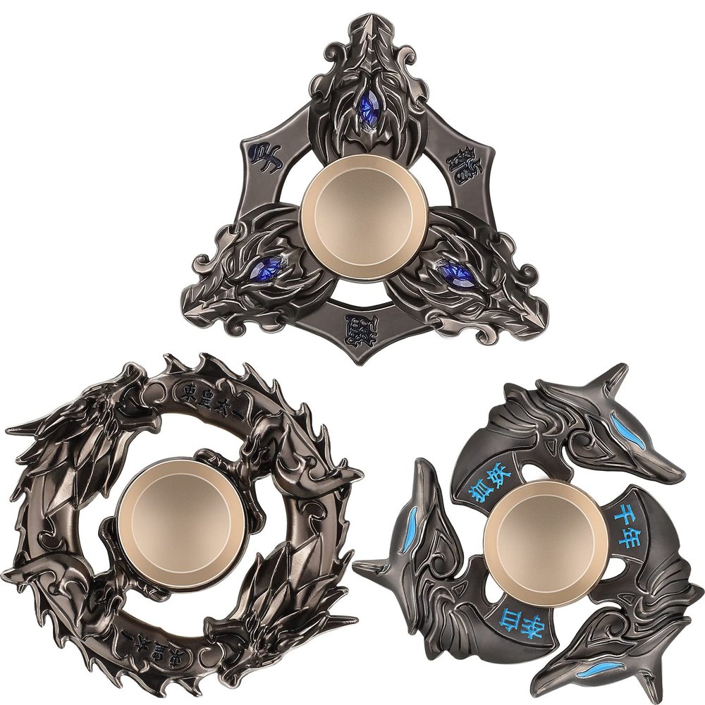 BBTO 3 Pieces Dragon Fidget Spinner Cool Metal Hand Finger Spinners Fingertip Spinners for Anxiety Stress Relief Toy Party Favor Birthday Gifts for Adults, Classroom Prizes(Black)