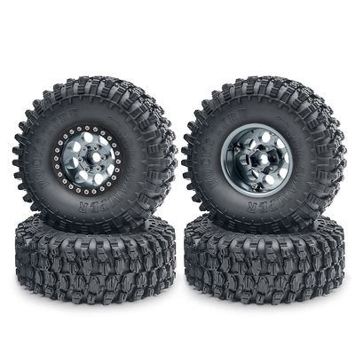 RCHUBAM 1.9" Beadlock Wheels and 120mm Rubber Tires Set for 1/10 Axial SCX10 CC01 D90 RC Crawler Car (Titanium+Black)
