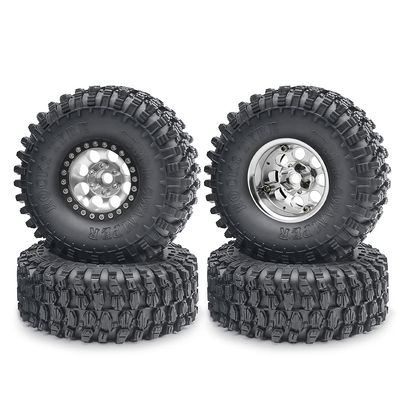 RCHUBAM 1.9" Beadlock Wheels and 120mm Rubber Tires Set for 1/10 Axial SCX10 CC01 D90 RC Crawler Car (Silver+Black)