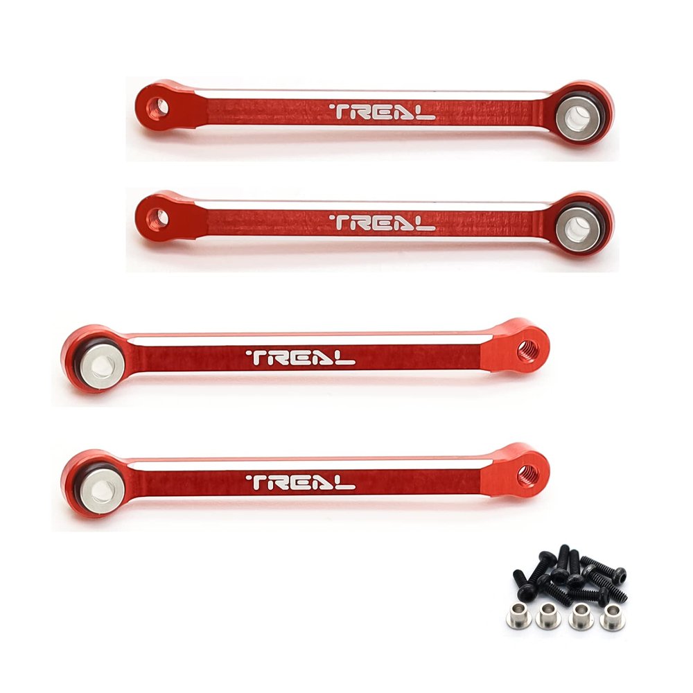 TREAL FCX24 Upper Links Set (4pcs) Aluminum 7075 Upper Chassis 4-Links for FMS FCX24 1:24 (Red)