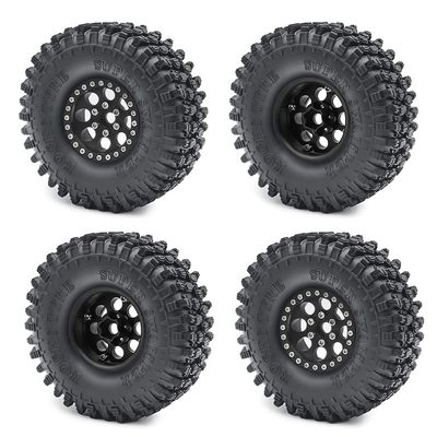 RCHUBAM 1.9" Beadlock Wheels and 120mm Rubber Tires Set for 1/10 Axial SCX10 CC01 D90 RC Crawler Car (Black)