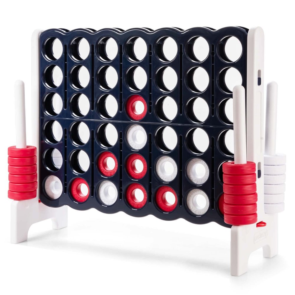 HONEY JOY Jumbo 4-to-Score Giant Game Set with Carry Bag, Giant Outdoor Yard Games for Family, 42 Jumbo Rings & Quick-Release Slider, 3.5FT Tall Giant 4-in-A-Row for Kids & Adults