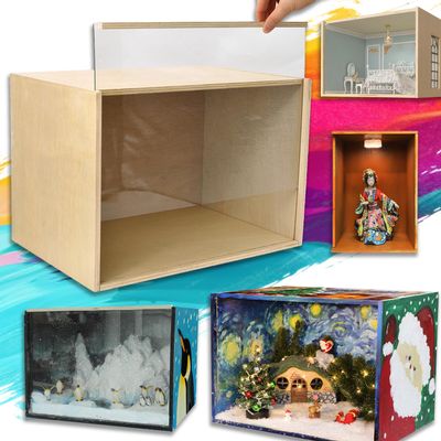 iLAND Wooden Diorama Box Large Display Boxes for Collectibles Figures Miniatures and a Dollhouse Room Box Unfinished 15.7x 11x11 Quick-Build Without Screws or Glue, Dustproof Smooth Sturdy