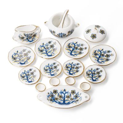 Odoria 1/12 Miniature Dish Dinnerware Set 17Pcs Dollhouse Decoration Accessories, Zamioculas Zamiifolia