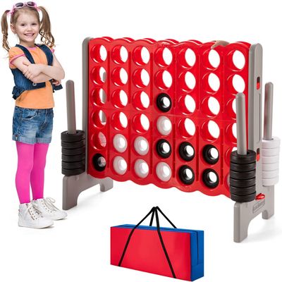 HONEY JOY Jumbo 4-to-Score Giant Game Set with Carry Bag, Giant Outdoor Yard Games for Family, 42 Jumbo Rings & Quick-Release Slider, 3.5FT Tall Giant 4-in-A-Row for Kids & Adults