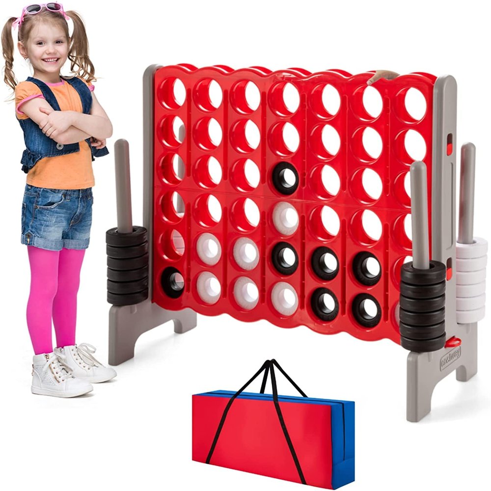 HONEY JOY Jumbo 4-to-Score Giant Game Set with Carry Bag, Giant Outdoor Yard Games for Family, 42 Jumbo Rings & Quick-Release Slider, 3.5FT Tall Giant 4-in-A-Row for Kids & Adults