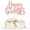 Gyufise 1Pc Happy Sweet 16 Cake Topper Rose Gold Glitter Sweet 16 Birthday Decorations Happy 16th Birthday Decorations for Girls Boys view 1