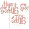 Gyufise 1Pc Happy Sweet 16 Cake Topper Rose Gold Glitter Sweet 16 Birthday Decorations Happy 16th Birthday Decorations for Girls Boys view 3