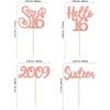 Gyufise 24pcs 16th Birthday Cupcake Toppers - Rose Gold Glitter Hello Sweet 16 Cupcake Picks - 2009 16th Birthday Cake Decorations for Anniversary Party Supplies view 2