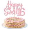 Gyufise 1Pc Pink Glitter Happy Sweet 16 Cake Topper 16th Birthday Cake Topper Sweet 16 Decorations 16th Birthday Decorations view 1