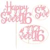 Gyufise 1Pc Pink Glitter Happy Sweet 16 Cake Topper 16th Birthday Cake Topper Sweet 16 Decorations 16th Birthday Decorations view 3