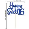 Gyufise 1Pc Happy Sweet 16 Cake Topper Blue Glitter Sweet 16 Birthday Cake Decoration Happy 16th Birthday Decorations for Girls Boys Party Supplies view 2