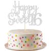 Gyufise 1Pc Happy Sweet 16 Cake Topper Sweet 16 Birthday Decorations Happy 16th Birthday Cake Decorations for Girls/Boys Silver Glitter view 1