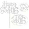 Gyufise 1Pc Happy Sweet 16 Cake Topper Sweet 16 Birthday Decorations Happy 16th Birthday Cake Decorations for Girls/Boys Silver Glitter view 3