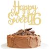 Gyufise 1Pc Happy Sweet 16 Cake Topper Gold Glitter 16th Birthday Cake Topper Sweet 16 Decorations 16th Birthday Decorations view 1