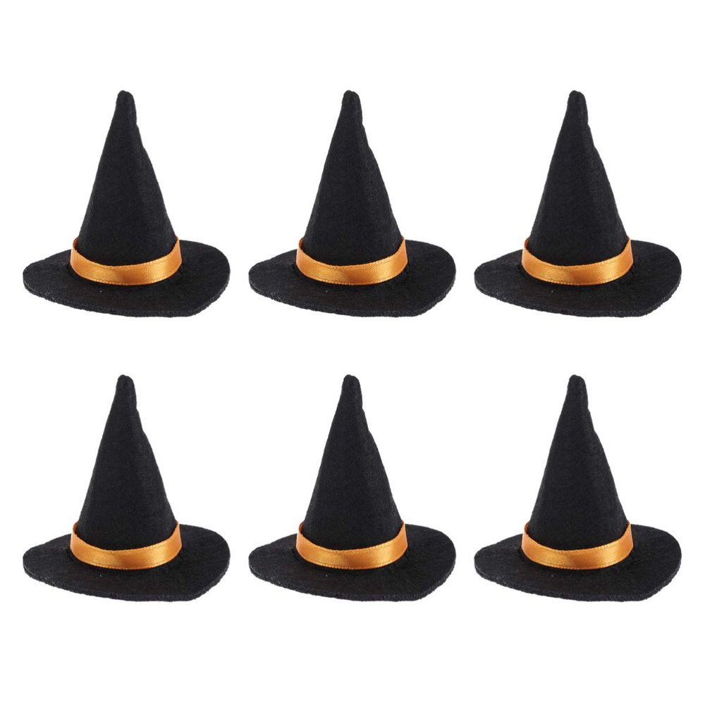 6 Pcs Witch Hat Felt Small Witch Hats Halloween Decorations Wine Bottle Caps Halloween Party Props Birthday Wedding DIY Crafts Accessories
