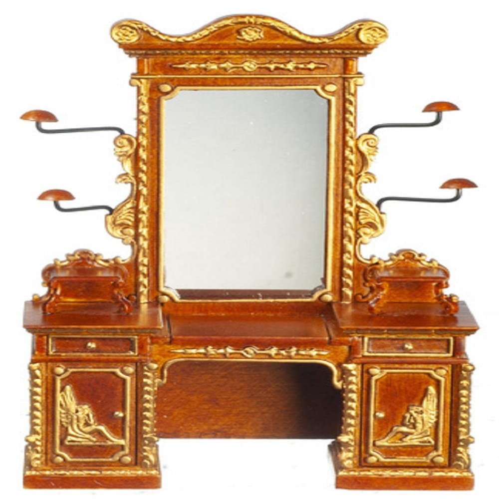 Melody Jane Dolls Houses Dollhouse Dressing Table Ferdinand II JBM Miniature Walnut Bedroom Furniture