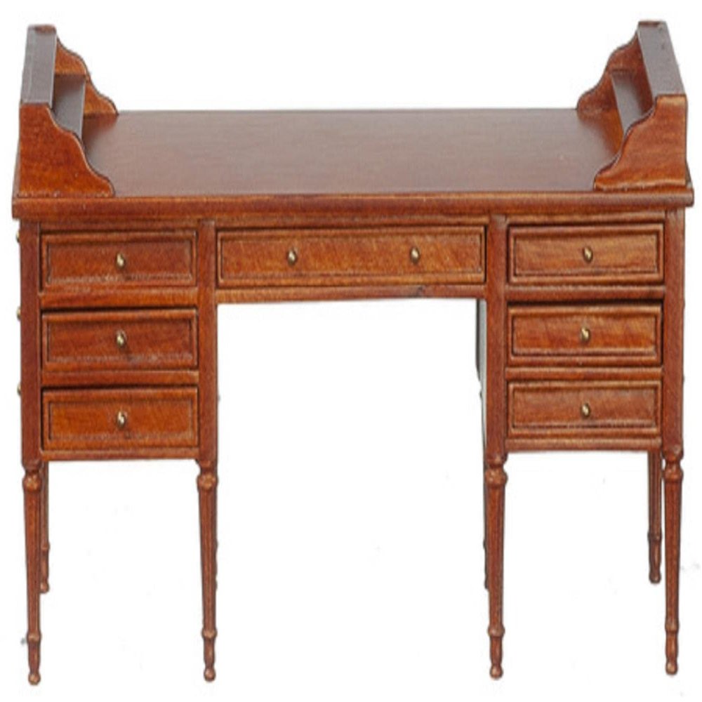 Melody Jane Dolls Houses Dollhouse Double Pedestal Kneehole Desk 18th C JBM Miniature Walnut Furniture