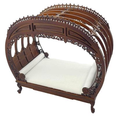 Melody Jane Dolls Houses Dollhouse Medium Walnut Victorian Chippendale Double Bed JBM 1:12 Furniture