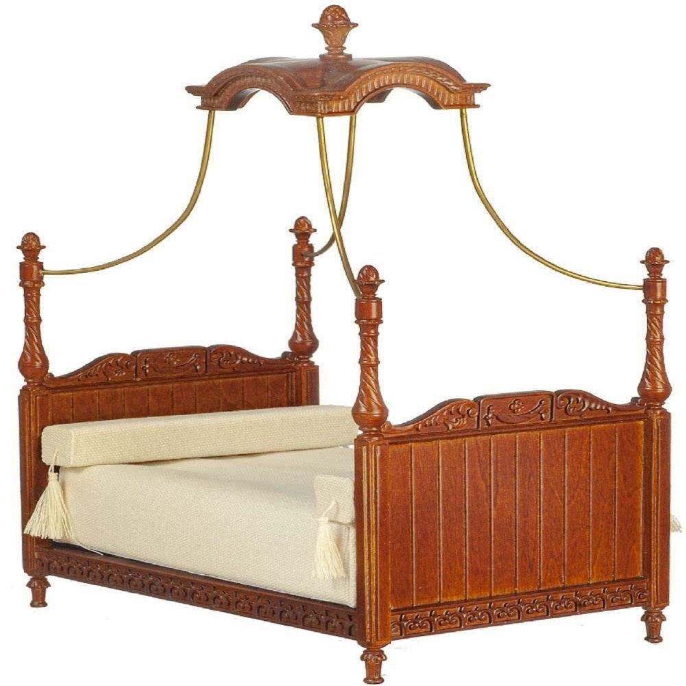 Melody Jane Dolls Houses Dollhouse Walnut Louis XV Double Canopy Bed JBM Miniature Furniture 1:12