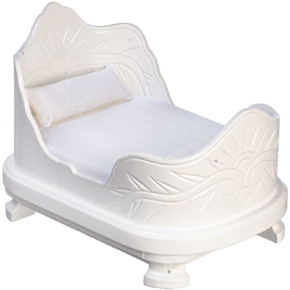 Melody Jane Dolls Houses Dollhouse White Single Belter Bed Miniature Wooden Bedroom Furniture 1:12