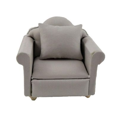 Melody Jane Dolls Houses Dollhouse Grey Traditional Armchair & Cushion Miniature Living Room Furniture