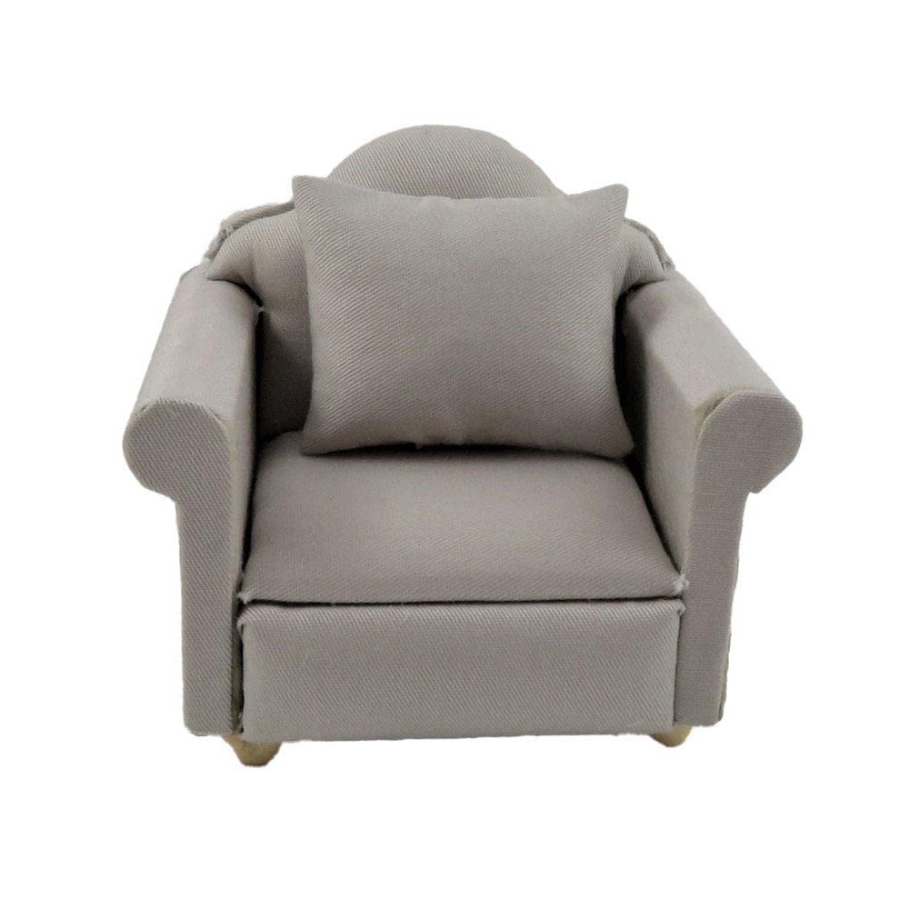 Melody Jane Dolls Houses Dollhouse Grey Traditional Armchair & Cushion Miniature Living Room Furniture