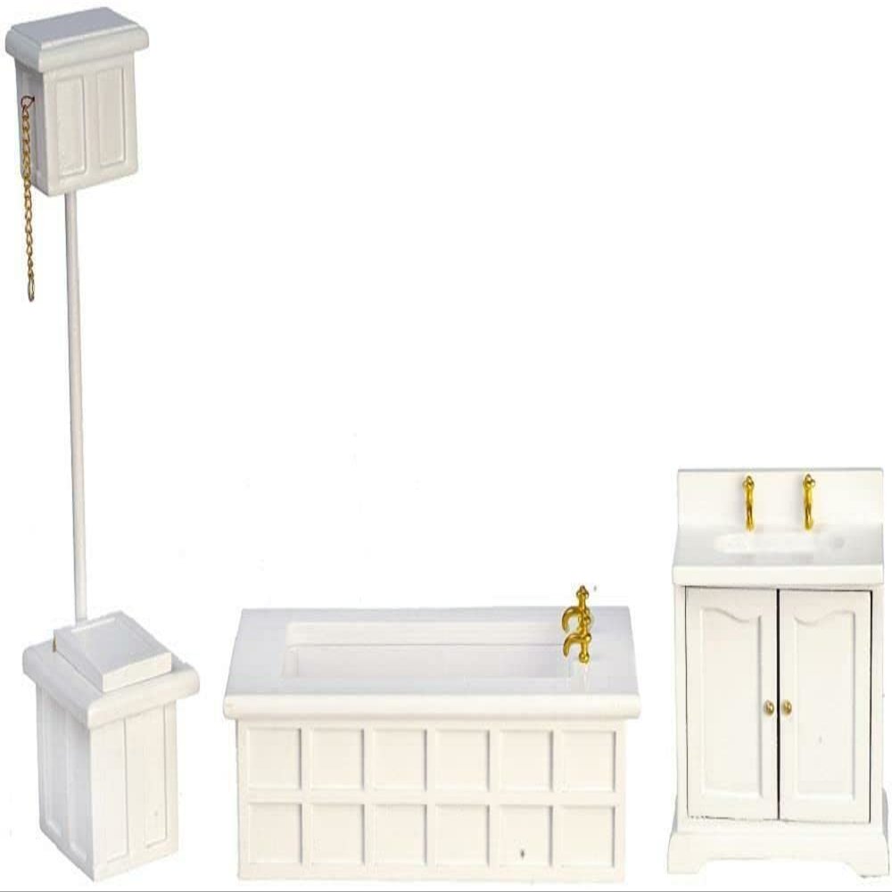 Melody Jane Dolls Houses Dollhouse Victorian Bathroom Suite Miniature White Furniture Set 1:12 Scale