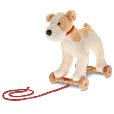 Egmont Toys Eliot Wooden Pull Dog Montessori Toy for 1 Year Old, Plush Dog Pull Along Set on Wheels, Toddler Pull Puppy, Wooden Soft Plush for Boys and Girls, Educational Baby Drag Along Gift