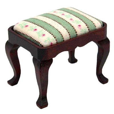 Melody Jane Dolls Houses Dollhouse Mahogany Dressing Table Stool Floral Seat Bedroom Furniture