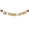 Betteryanzi Gold 26 Years Loved Banner,Pre-Strung,26th Birthday/Wedding Anniversary Party Decorations Supplies,Glitter Paper Garlands Backdrops,Letters Gold 26 Years Loved view 1