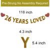Betteryanzi Gold 26 Years Loved Banner,Pre-Strung,26th Birthday/Wedding Anniversary Party Decorations Supplies,Glitter Paper Garlands Backdrops,Letters Gold 26 Years Loved view 2