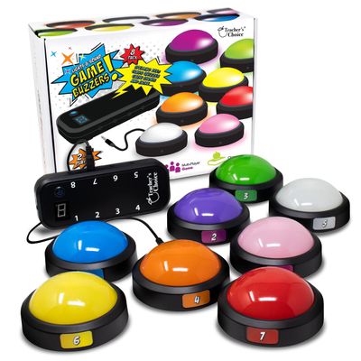 Teacher's Choice Light Up Game Buzzer System, Displays The Winning Player Loud, Unique Sounds for Each Buzzer, Great for Trivia Games, Family Feud, Jeopardy (8 Pack)