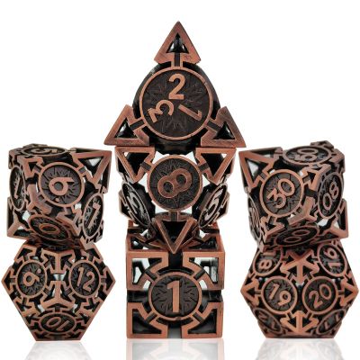 WZLHJRAR Dice Set d&d Metal Hollow Dice RPG Dice Polyhedron MTG for Dungeons & Dragons TTRPG Game Gift Warhammer Dice Set - Red Copper