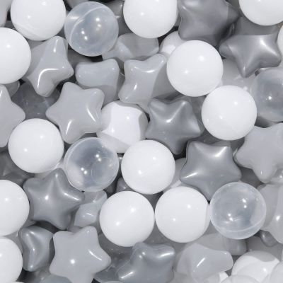 TRENDPLAY Star Ball Pit Balls for Toddlers - 100 Count Star Balls Different Shapes, Non-Toxic Plastic Balls for Safe Play, Boys Girls Festival Party Decoration, Gray+ Clear