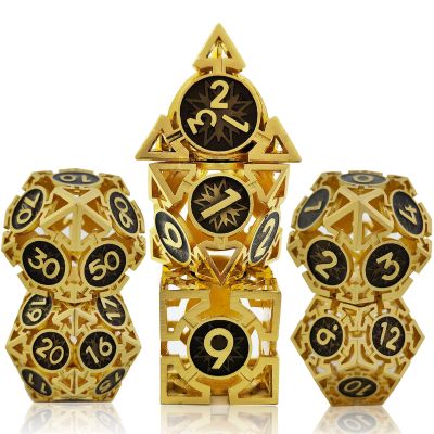 WZLHJRAR Dice Set d&d Metal Hollow Dice RPG Dice Polyhedron MTG for Dungeons & Dragons TTRPG Game Gift Warhammer Dice Set - Imitation Gold Black