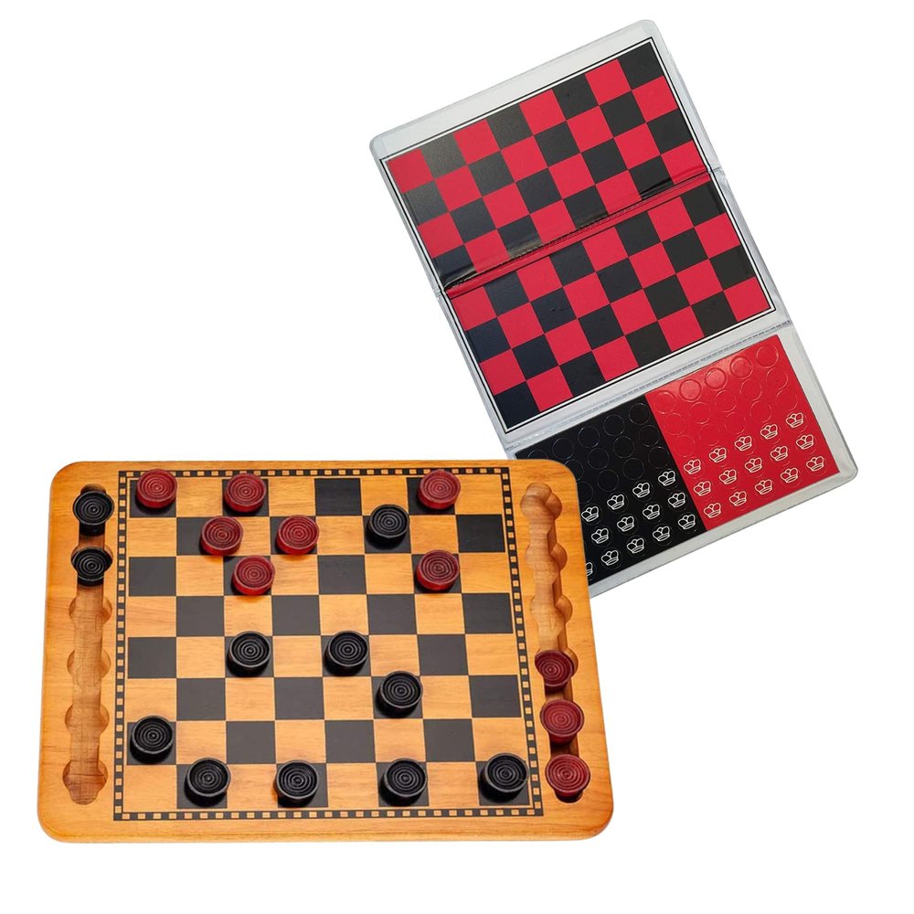 WE Games Checkers Board Game Set with WE Games Travel Magnetic Checkers