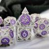 WZLHJRAR Dice Set d&d Metal Hollow Dice Polyhedron RPG Dice MTG for Dungeons & Dragons TTRPG Game Gift Warhammer Dice Set D20 D12 D10% D10 D8 D6 D4 - Silver and Purple view 2