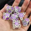 WZLHJRAR Dice Set d&d Metal Hollow Dice Polyhedron RPG Dice MTG for Dungeons & Dragons TTRPG Game Gift Warhammer Dice Set D20 D12 D10% D10 D8 D6 D4 - Silver and Purple view 4