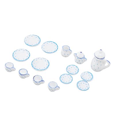 Dollhouse Tea Set, 15 Pcs Mini Small Simulation Ceramic Tea Cups Set Doll House Accessories Miniature Model Props(Type D)