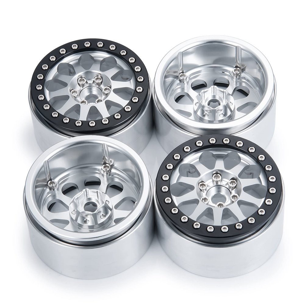 4pcs 2.2" Beadlock Wheel Rims Hubs, 1/10 RC Wheel Rims for Axial Wraith AX90018 90048 RC Car Upgrade Parts(Silver & Black)