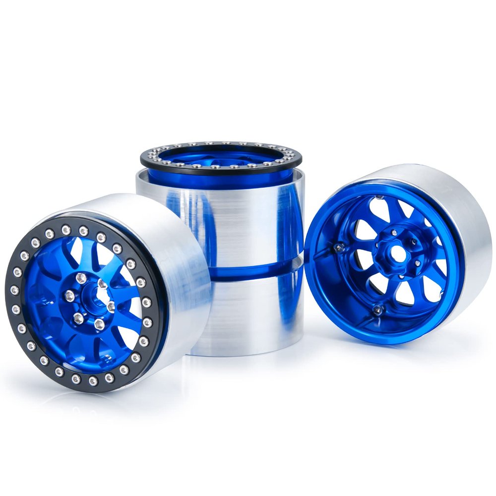 4pcs 2.2" Beadlock Wheel Rims Hubs, 1/10 RC Wheel Rims for Axial Wraith AX90018 90048 RC Car Upgrade Parts(Blue & Black)