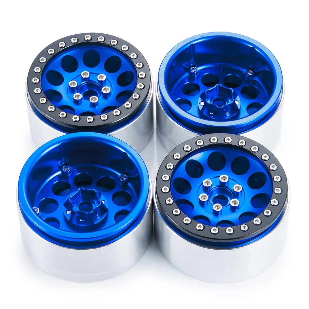 2.2inch Metal Beadlock Wheel Rims 4pcs 35mm Width Wheel Hubs for Axial Wraith 90048 90018 RR10 1: 10 RC Crawler Car(Blue & Black)