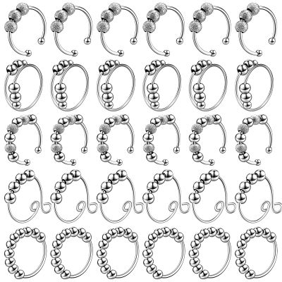 Yinkin 30 Pcs Anxiety Fidget Ring for Women Stainless Steel Adjustable Fidget Spinner Ring with Beads for Men Adults Stress Relief(Silver)