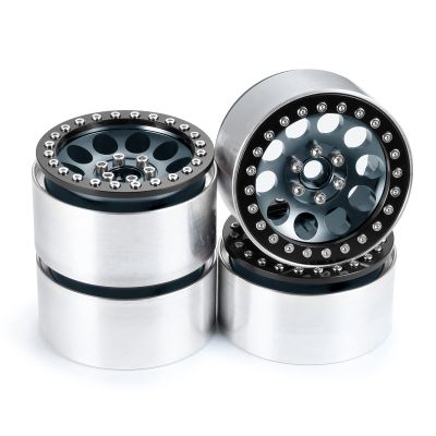 2.2inch Metal Beadlock Wheel Rims 4pcs 35mm Width Wheel Hubs for Axial Wraith 90048 90018 RR10 1: 10 RC Crawler Car(Silver & Black)