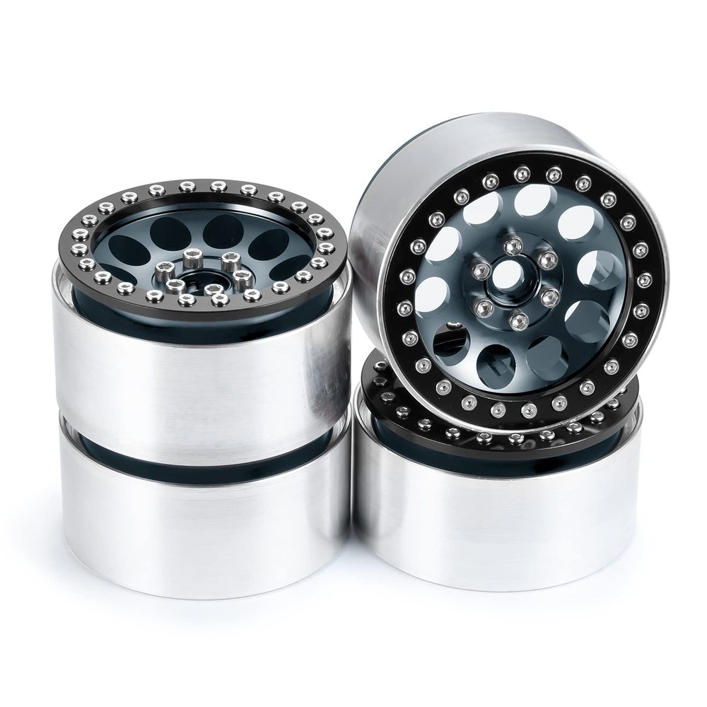2.2inch Metal Beadlock Wheel Rims 4pcs 35mm Width Wheel Hubs for Axial Wraith 90048 90018 RR10 1: 10 RC Crawler Car(Silver & Black)