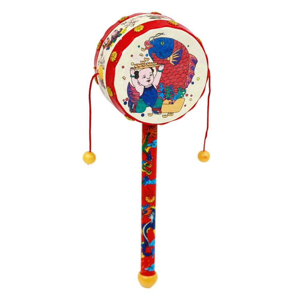Kisangel Monkey Drum Chinese Rattle Drum Traditional Wooden Baby Handheld Rattle for Baby Soothing Toy