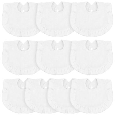 Seematn 10 Pcs Baby Muslin Bibs for Unisex Girls & Boys Drool Bibs Bandana Ruffle Soft Cotton for Newborn Infants Toddlers(White)