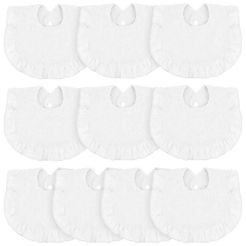 Seematn 10 Pcs Baby Muslin Bibs for Unisex Girls & Boys Drool Bibs Bandana Ruffle Soft Cotton for Newborn Infants Toddlers(White)